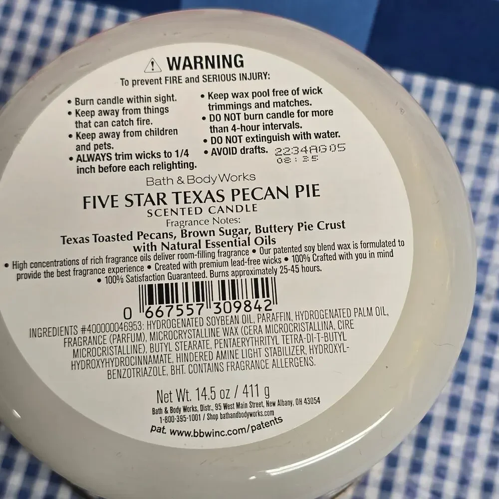 BBW Five Star Texas Pecan Pie Large 3 Wick Candle Holiday Baking Home Fragrance